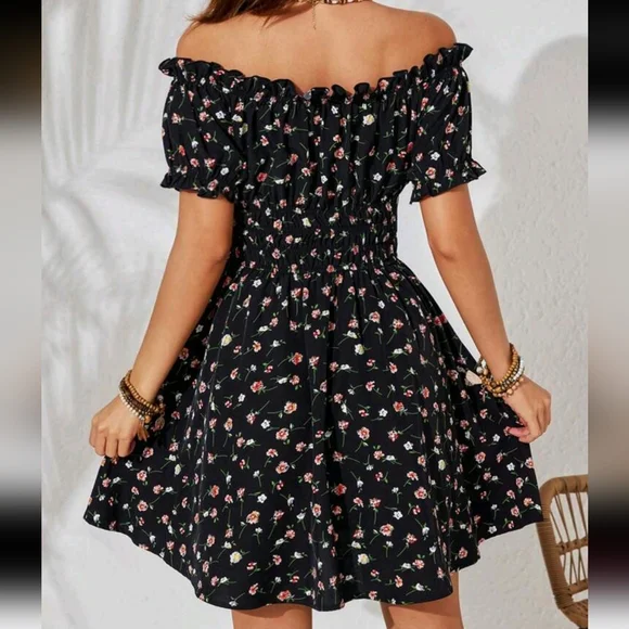 Resort Style Off Shoulder Ruffle High Waist Summer Beach Women's Dress - Picture 2 of 4